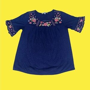 Navy Blue embroidered floral top